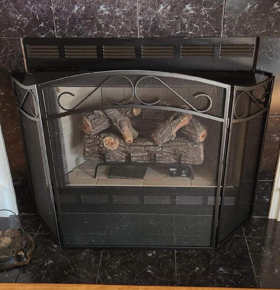 3 Panel Wrought Iron Fireplace Mesh Black Screen Guard Traditional Scrollwork