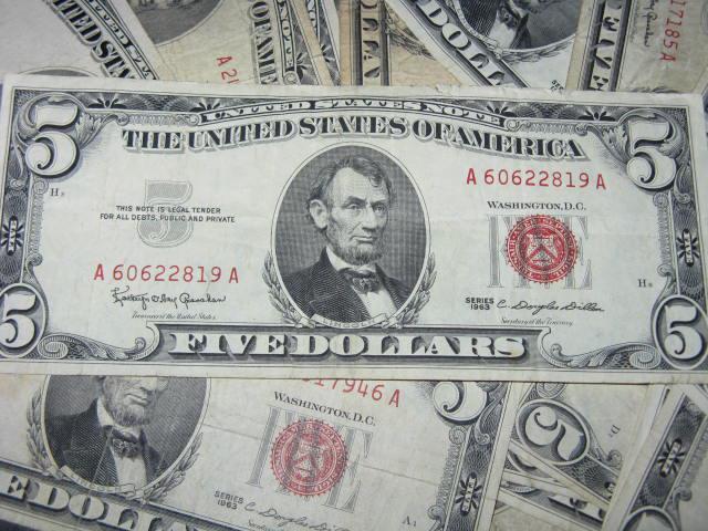 1928 -53-63 $5 Dollar Red Seals ~ $5 Bill G-XF _ Collectible Lot Currency