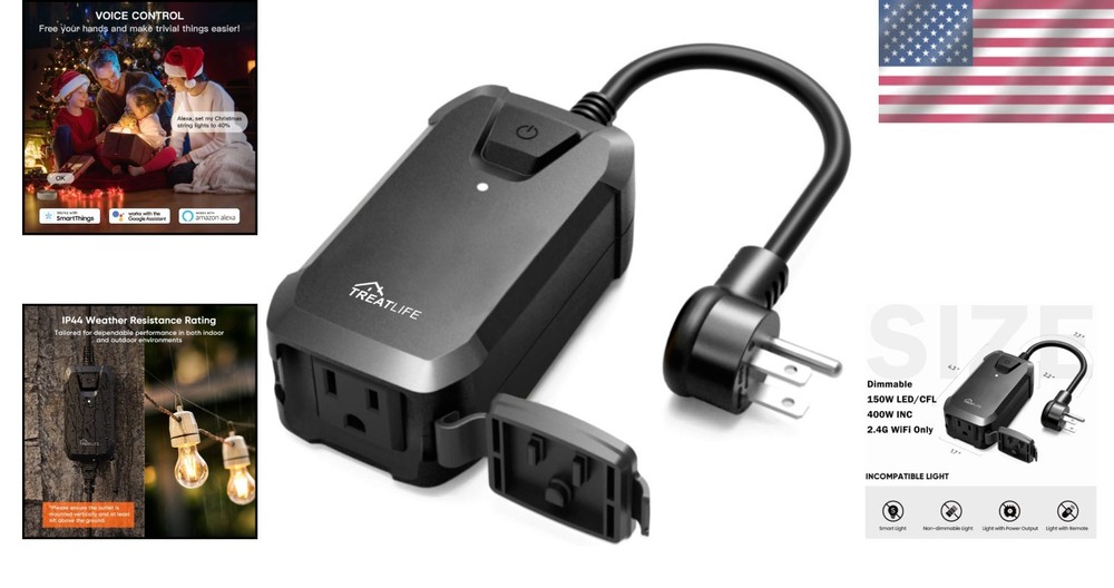 Smart Dimmer Plug for Outdoor Use: 400W Control with Alexa/Google Integration