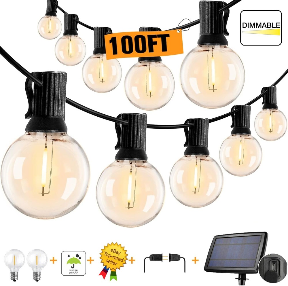 Solar String Lights - 100Ft LED Outdoor String Lights - Shatterproof, Waterproof