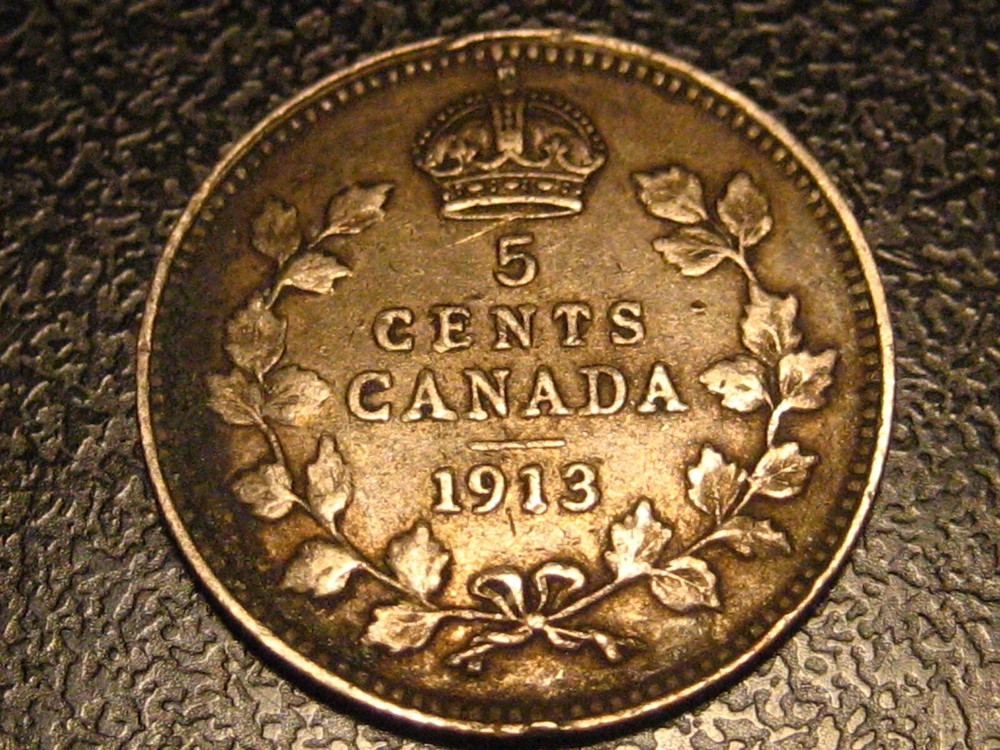 1913 Canadian Five Cent 92% Silver Piece