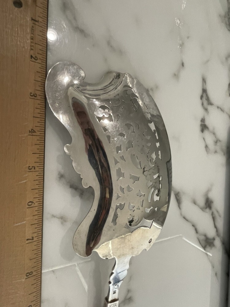 Huge Engraved Cut Work Fish Server Agate Handle Dutch Silver 1859