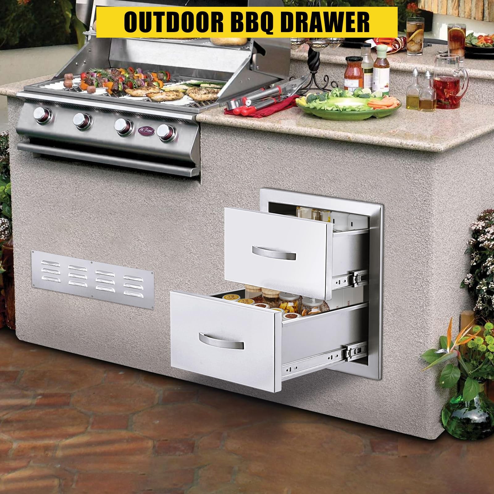 Outdoor Kitchen BBQ Drawers Stainless Steel Weatherproof Rust Resistant