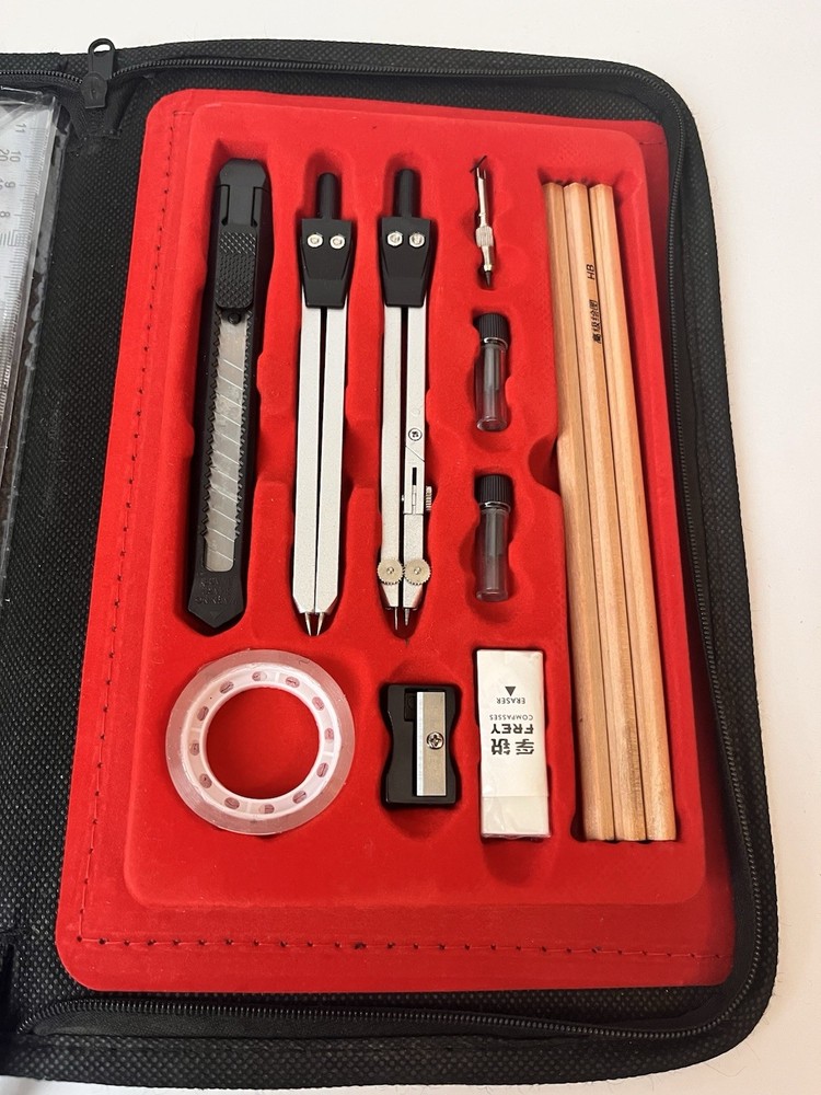 Professional Drawing Drafting Instruments Set in Case Frey Compasses Compass