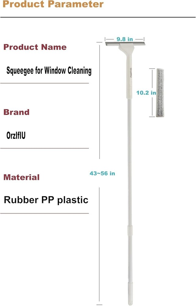 9.8" Extended Window Squeegee Cleaner with Adjustable Pole & Microfiber Pads