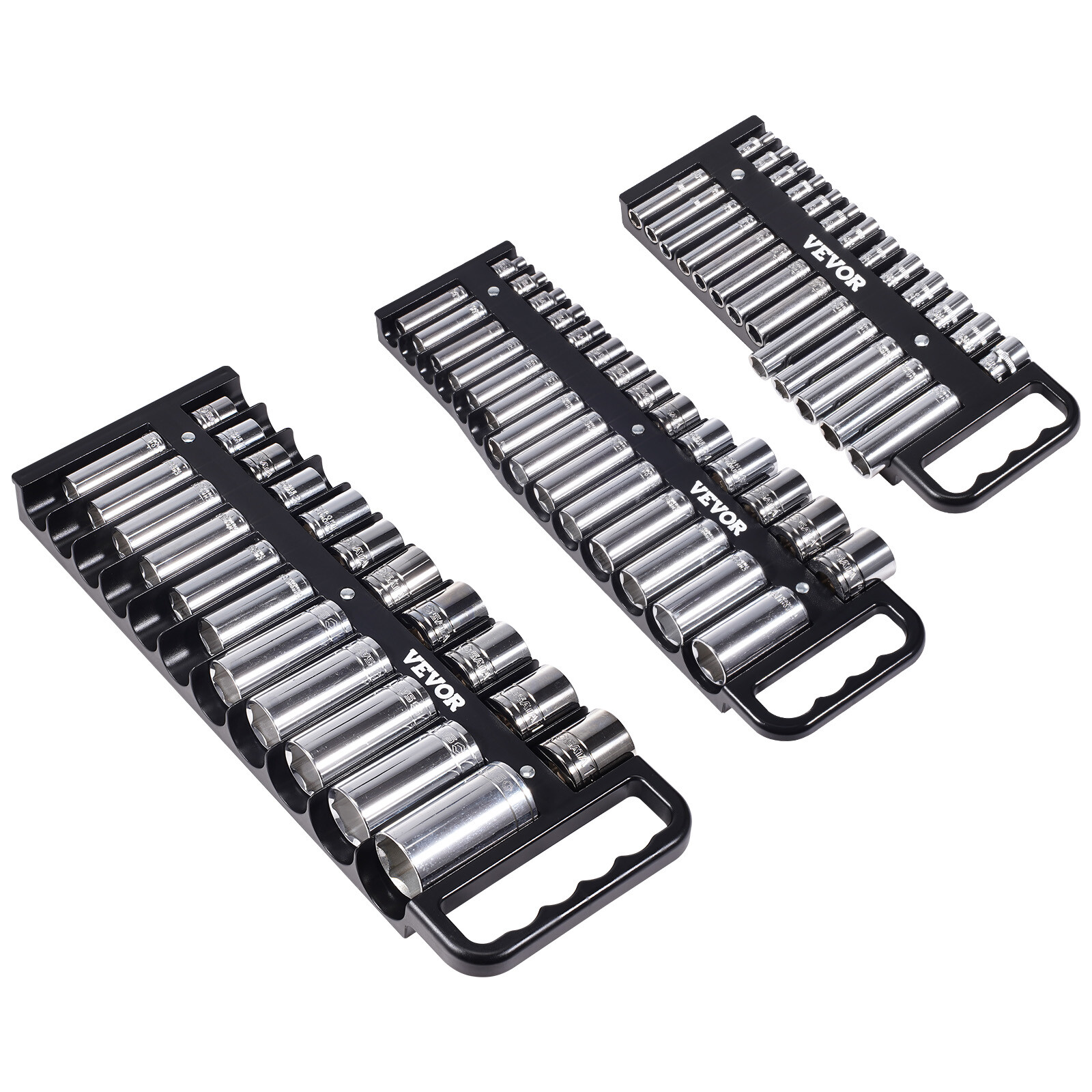 Portable Socket Organizer Set 3PCS 76-Clip Magnetic Socket Tray Metric/SAE