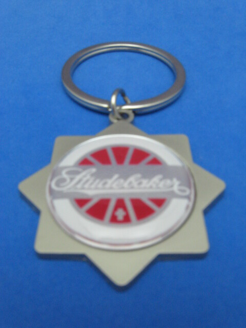 STUDEBAKER WAGON WHEEL STAR KEYRING SATIN NICKEL KEY RING CHAIN #282