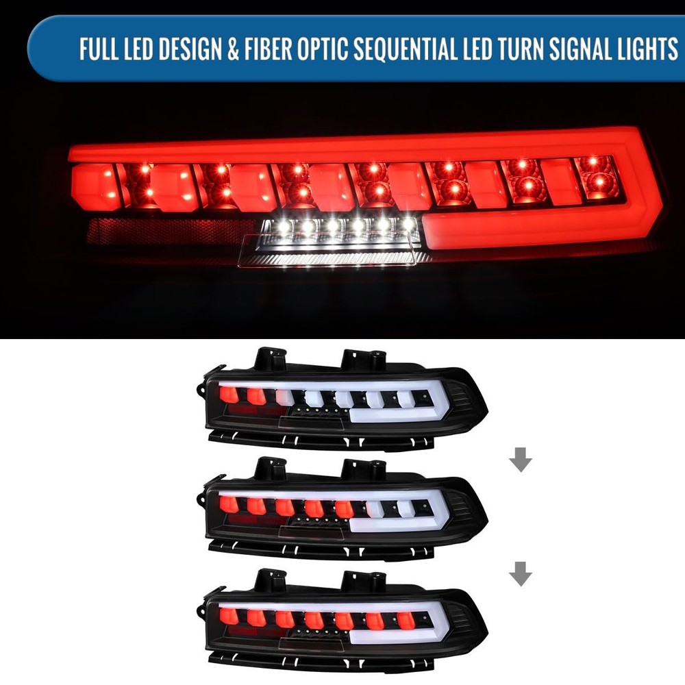 2014-2015 Camaro LED Sequential Turn Signal Tail Lights Pair Black