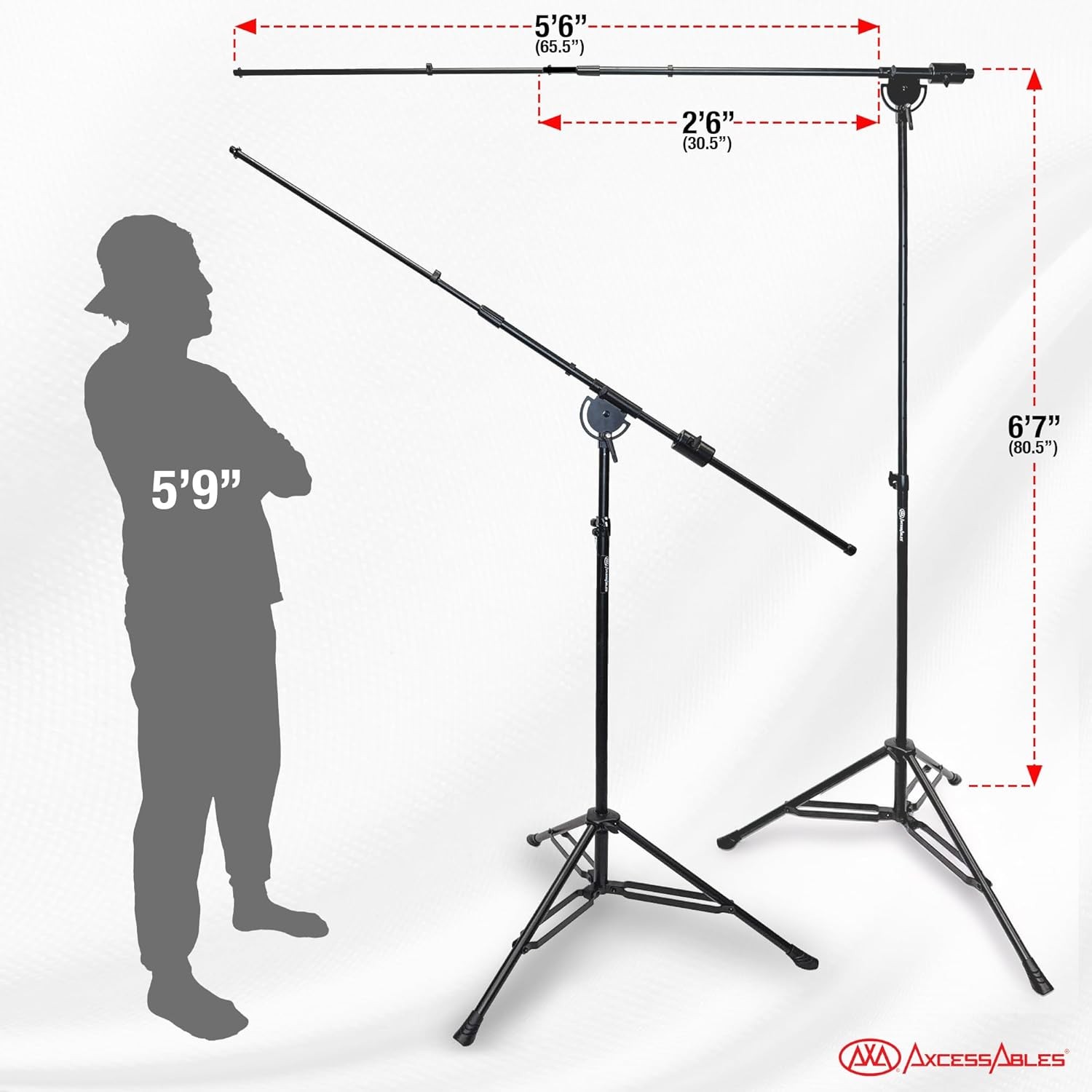 AxcessAbles AXCMB-T Heavy Duty Microphone Boom Stand with Weighted Tripod Base |