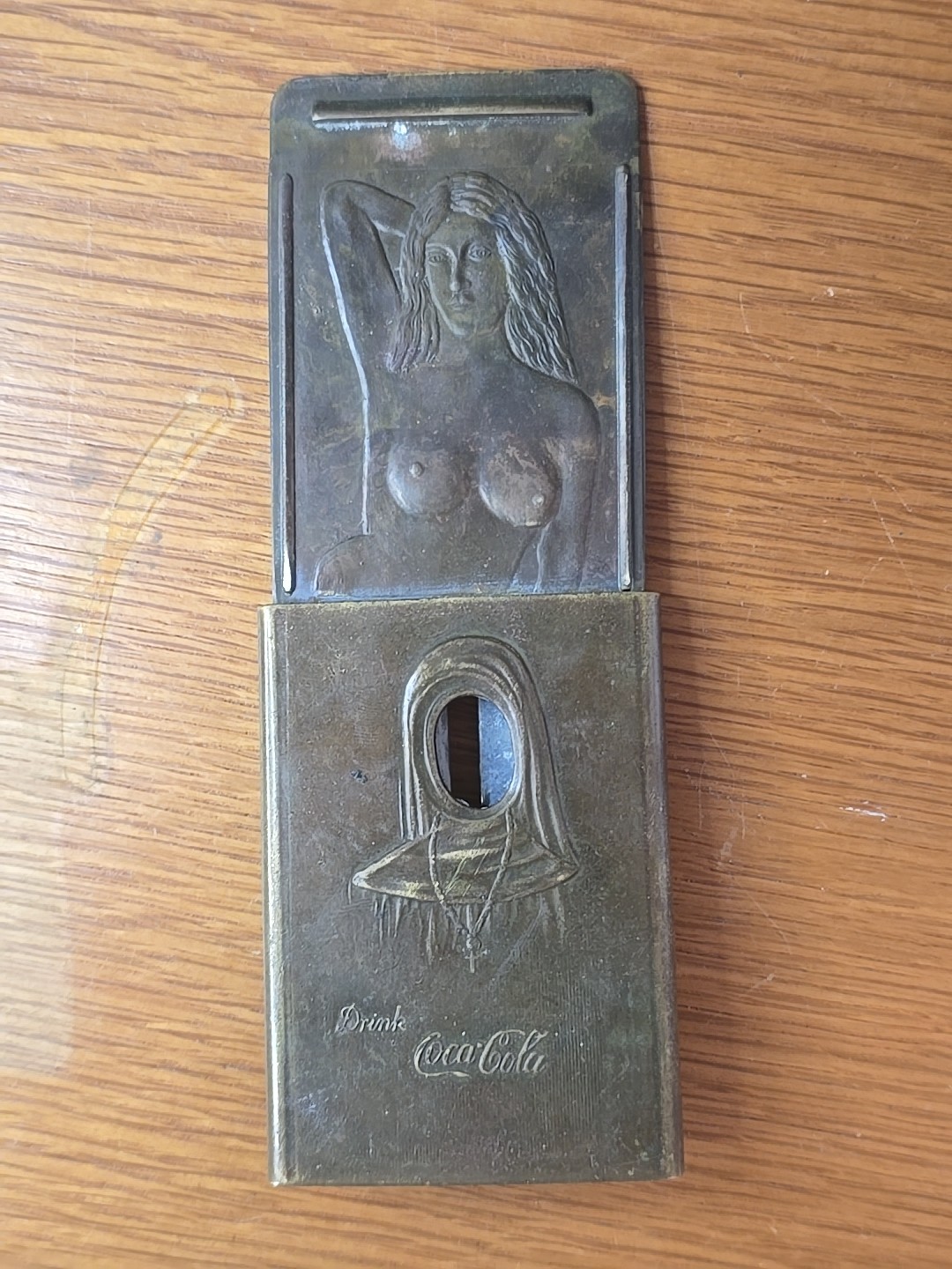 1915 Coca Cola Trans Pan Exposition Nude Nun Cigar Cutter Belt Buckle RARE