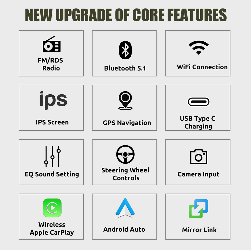 Single 1DIN 7" Wireless iOS Carplay Car Stereo Android 12 GPS IPS USB TypeC +AHD