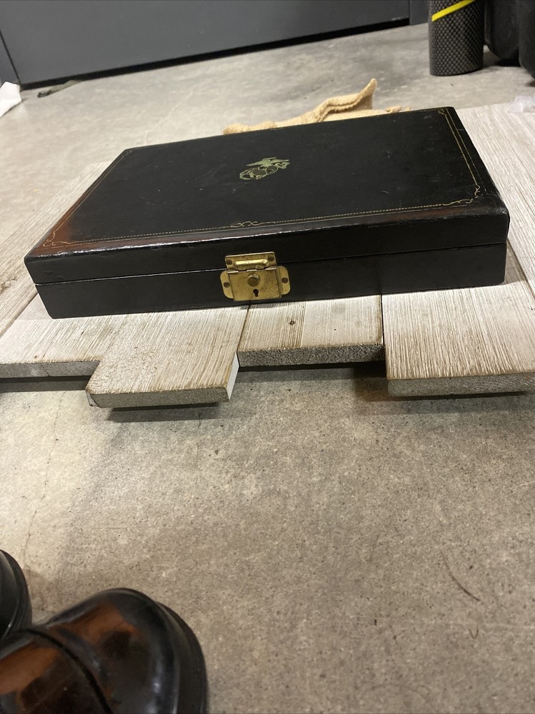 Vintage USMC Black Lock Box Ribbon Box