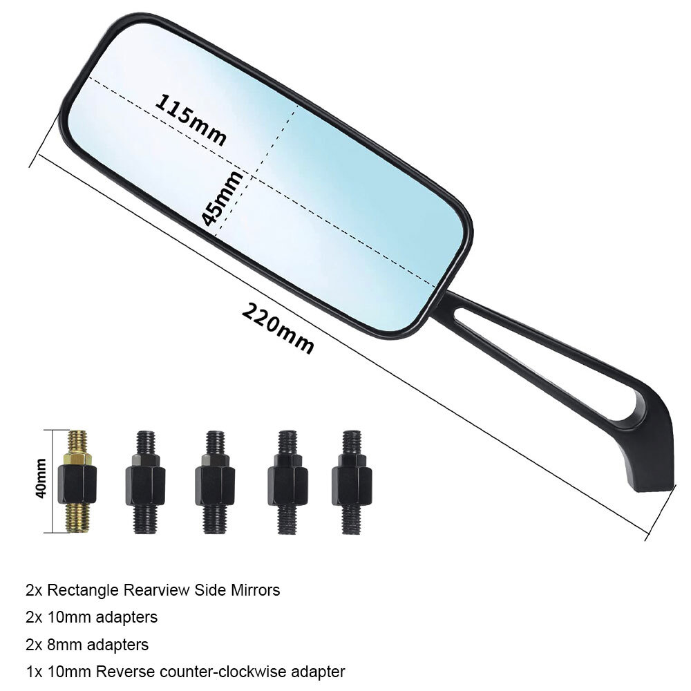 Rectangle Motorcycle Rearview Mirror for Harley Cruiser Bobber Chopper Softail
