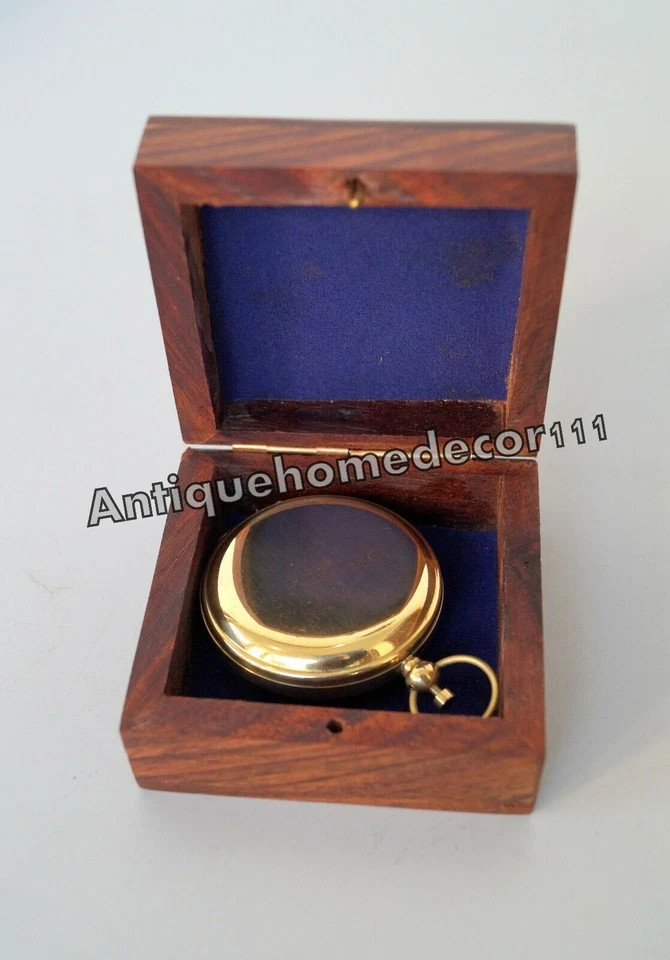 Handmade Brass Push Open Compass with Rose Wood Case, Pocket Compass