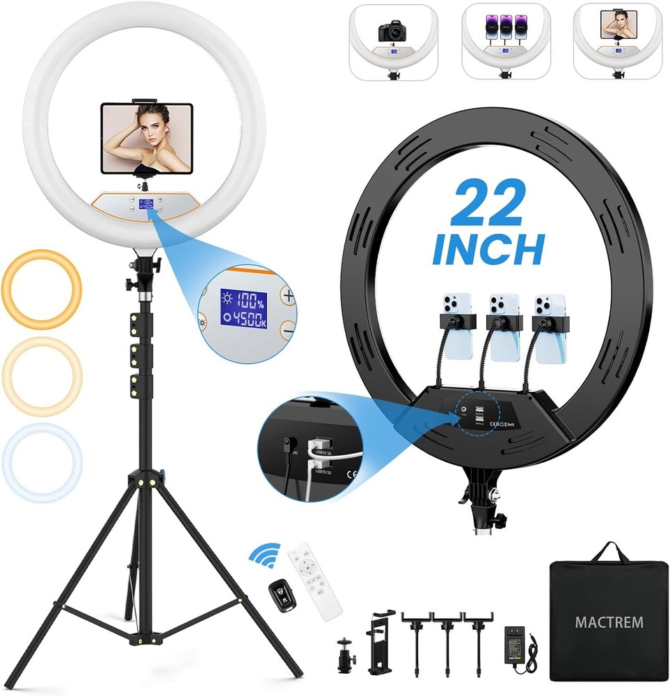 22'' Ring Light with 75'' Tripod Stand, LED Display