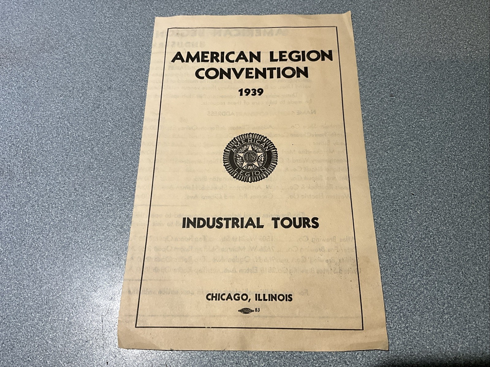 Vintage 1939 American Legion Pamphlet Brochure INDUSTRIAL TOURS CHICAGO ILLINOIS