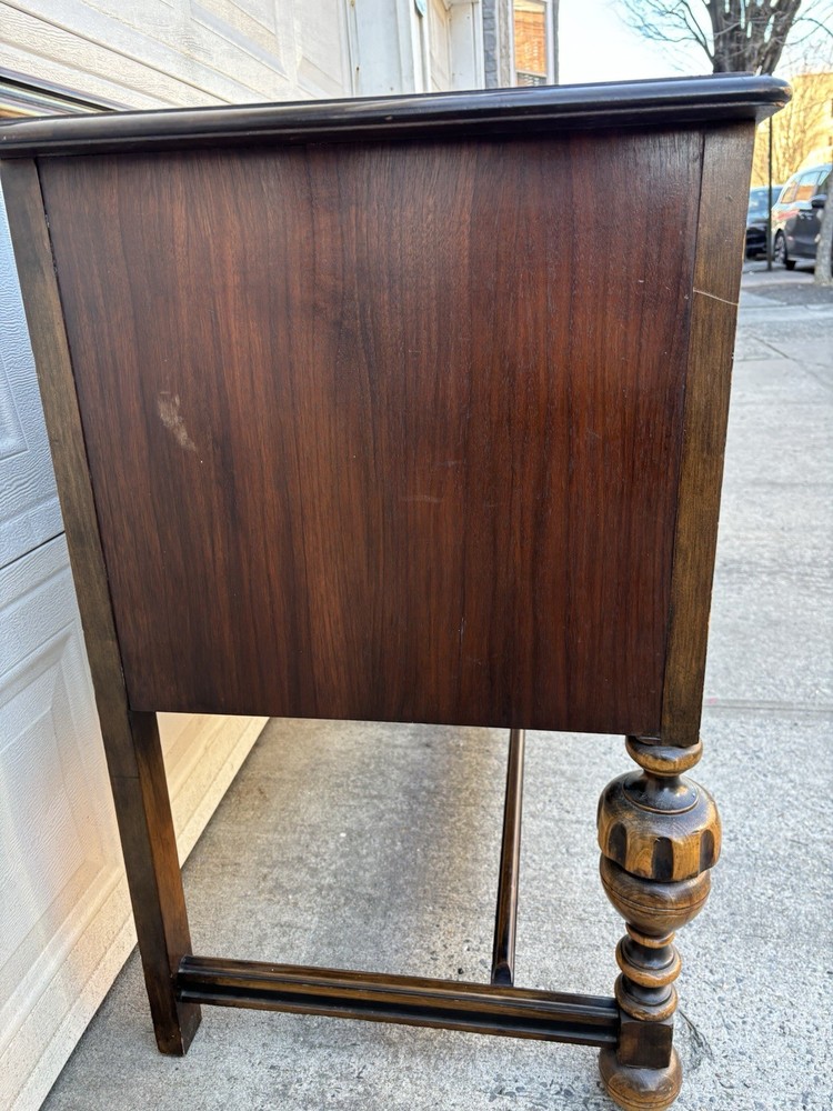 Antique Walnut Jacobean Revival Sideboard Buffet Server Console Cabinet