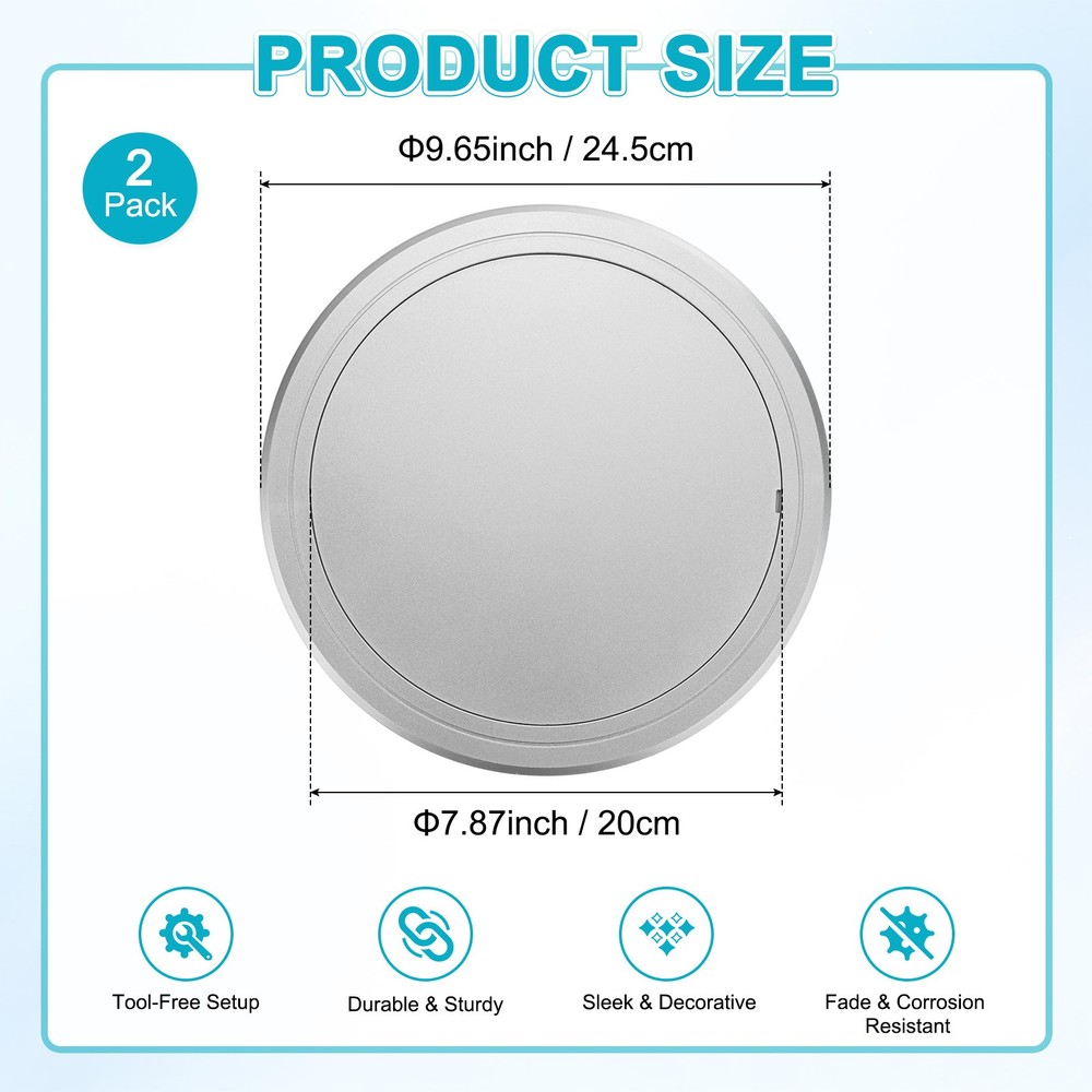 2-Pack Access Panel for Drywall, 8x8 Inch Round Plastic Removable [Silver Tone]