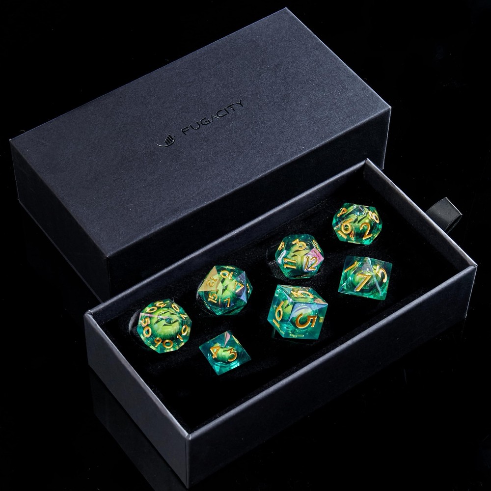 DND Dice Set,Liquid Core Handmade Sharp Edge 7 Piece Resin Dice-Dungeons and ...