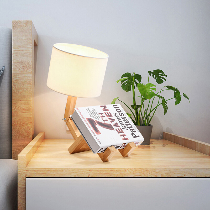 7W LED Adjustable Table Light Wooden Bedside Night Lamp E27/E26 Bulb Switch Plug