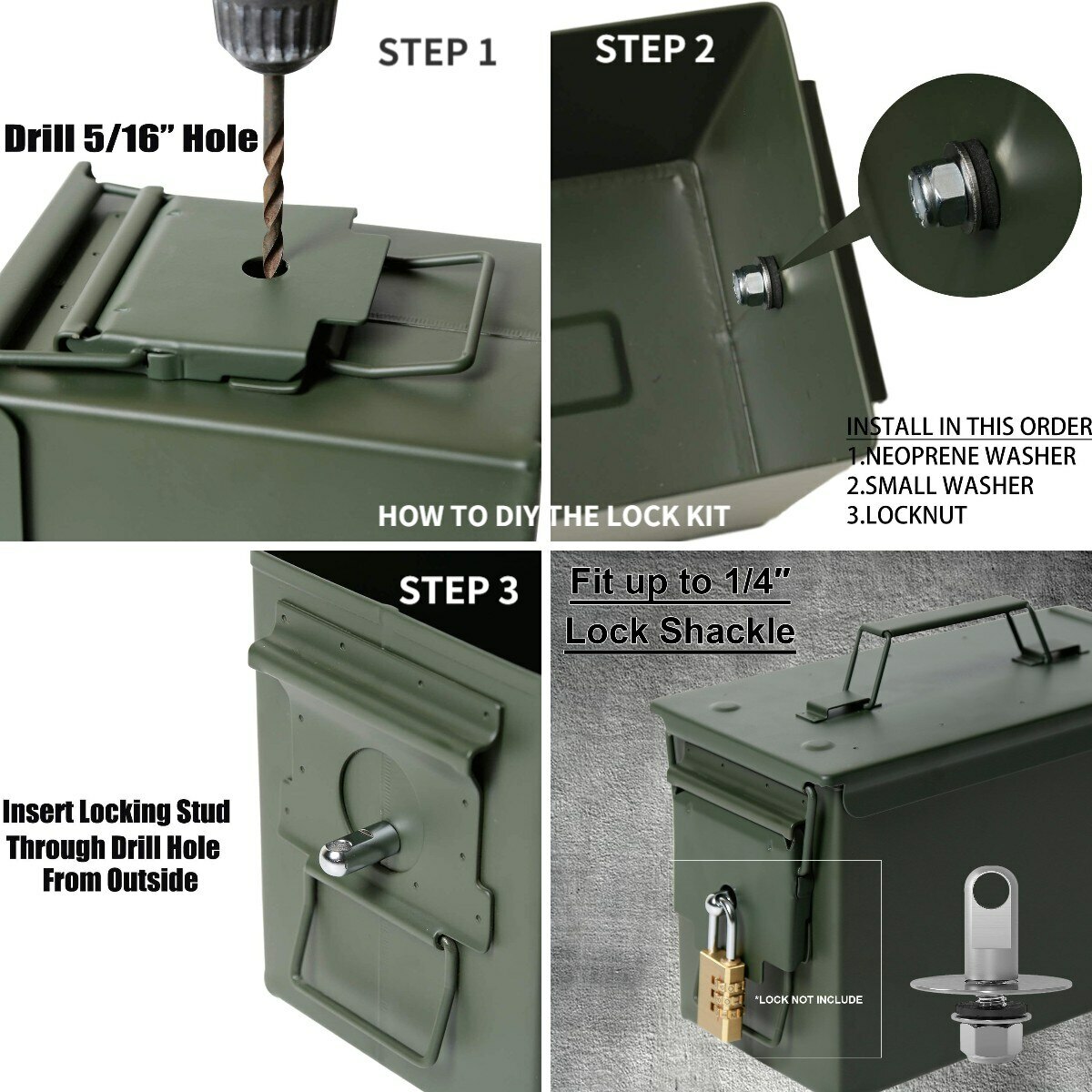 2Pack Ammo Box Lock Kit Ammo Can 30 50 Steel Gun Safe Box Hardware Locking Set