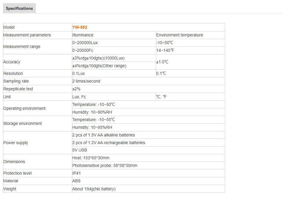 YW-552 Lux Meter Split High Precision Light Meter Light Meter Brightness Meter