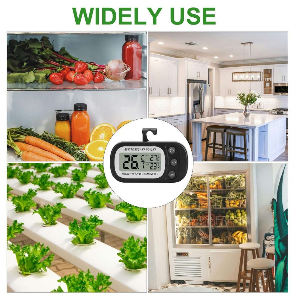 2pc Refrigerator Thermometer Digital Fridge Freezer Waterproof Large LCD Display