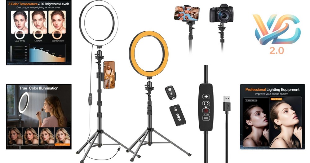 10 Inch Ring Light with Extendable Tripod Bluetooth Remote Makeup Live Streaming