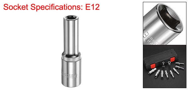 E-Torx Socket 1/2" Drive E12 Star 3.1" Length 6 Point Spline Socket