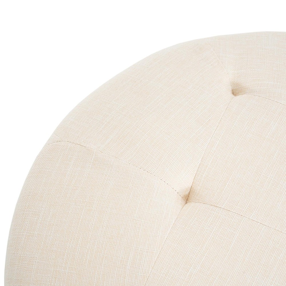 Upholstered Button Tufted Round Ottoman, Beige, Small Version