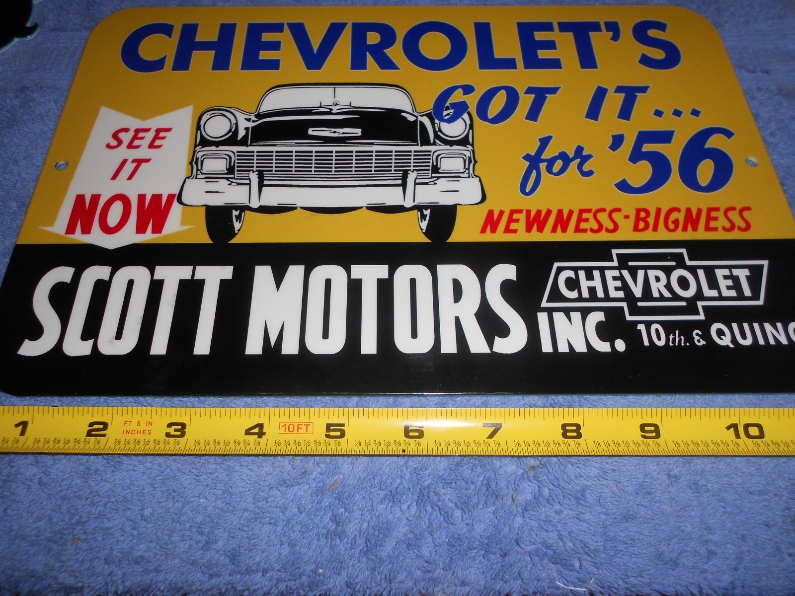VINTAGE 1956 CHEVROLET "SEE THE NEW CAR 12" ADVERTISING SIGN DIE-CUT METAL CHEVY