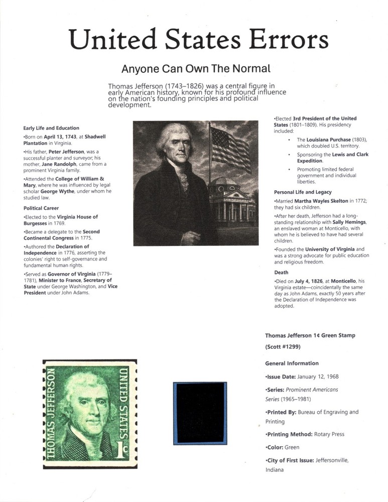 Centsational Custom Presentation Panel For Error SN 1299 - 8.5” X 11”