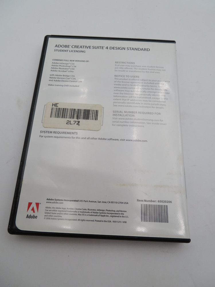 Adobe Creative Suite 4 Design Standard Mac Student Version w/ Discs & Manual