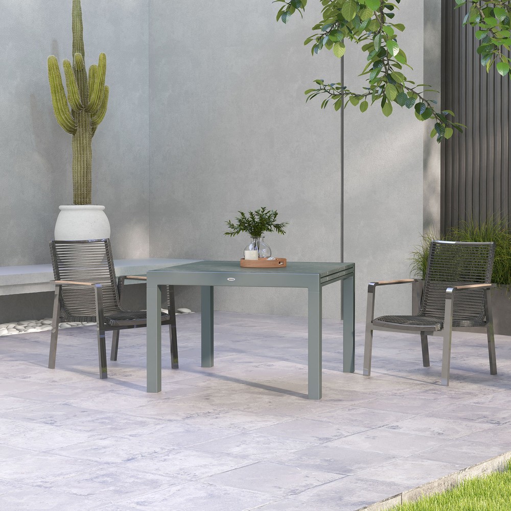 Outsunny Extendabl Outdoor Dining Table, Aluminum Frame Garden Table, Gray