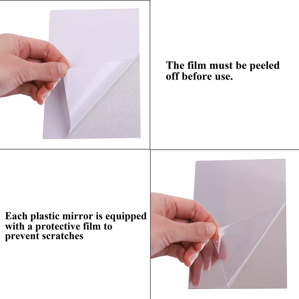 6 Pack Plastic Mirrors Decor Flexible Mirror Sheets Self Adhesive Mirror Tile...