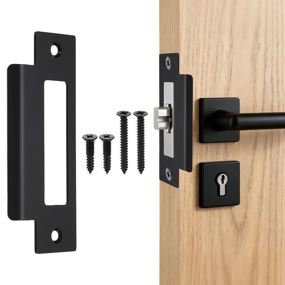 Door Strike Plate, 4 7/8" x 2" Security Latch Strike (Black)