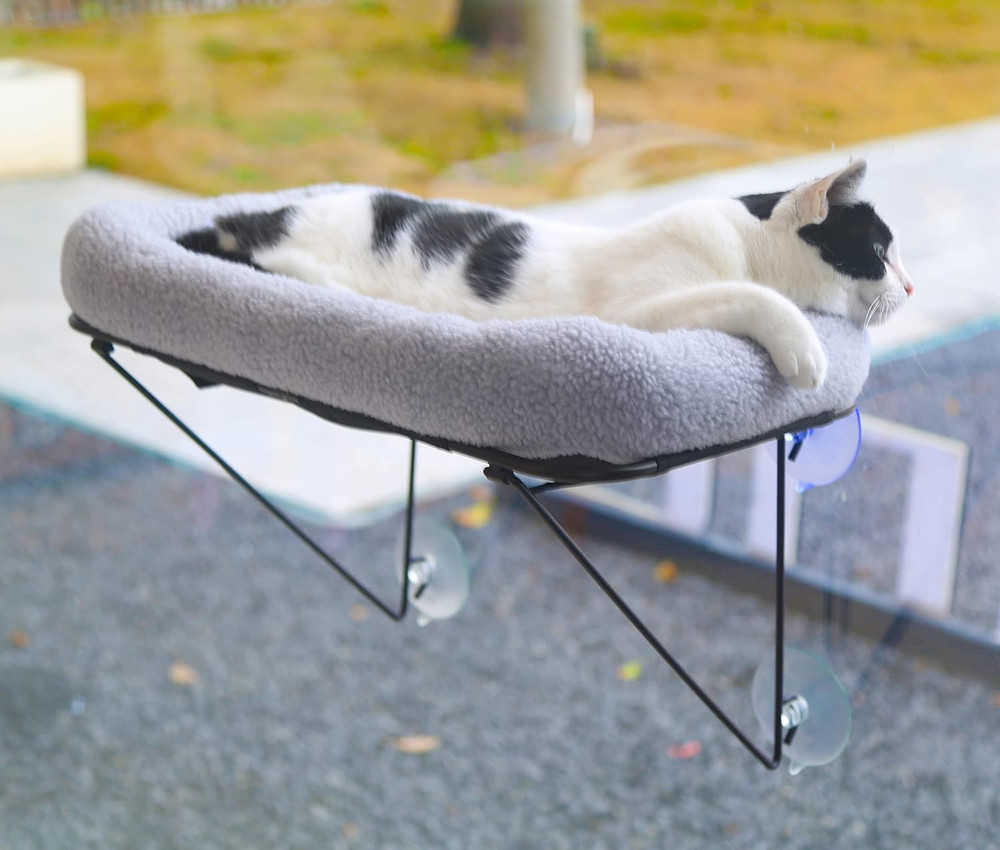 Cat Window Perch - 100% Metal Supported from below - Comes with Warm Spacious Pe