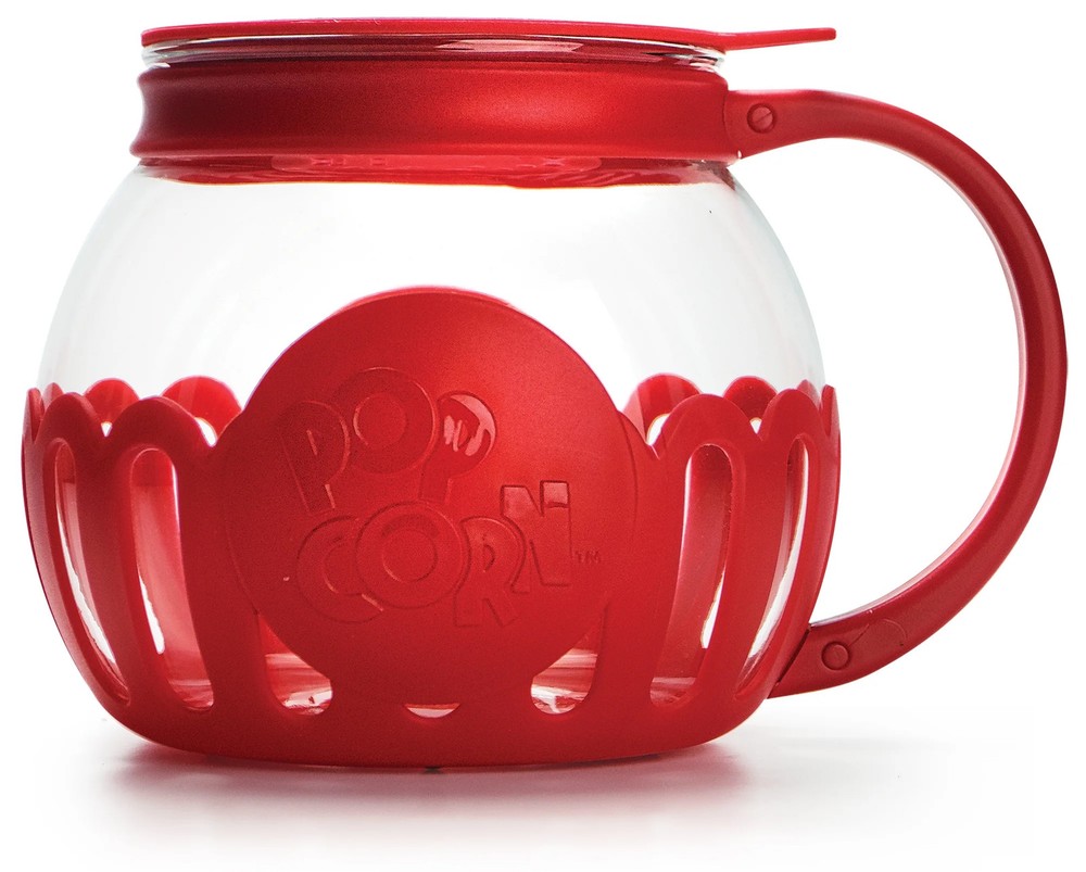Glass Microwave Popcorn Popper Red 1.5 Qt