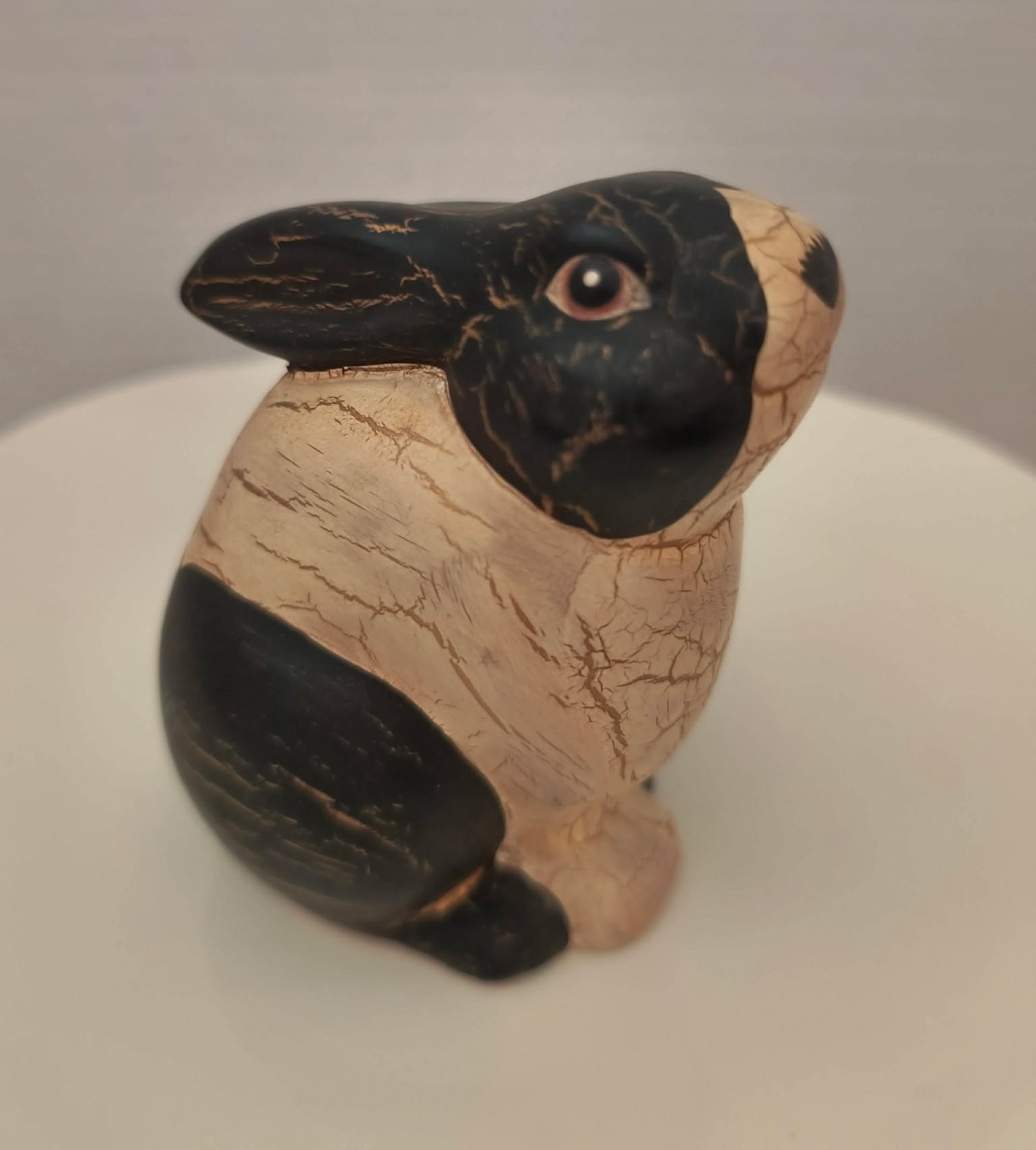 4"  Black and White Lop Ear Bunny Sitting Rabbit Figure EUC