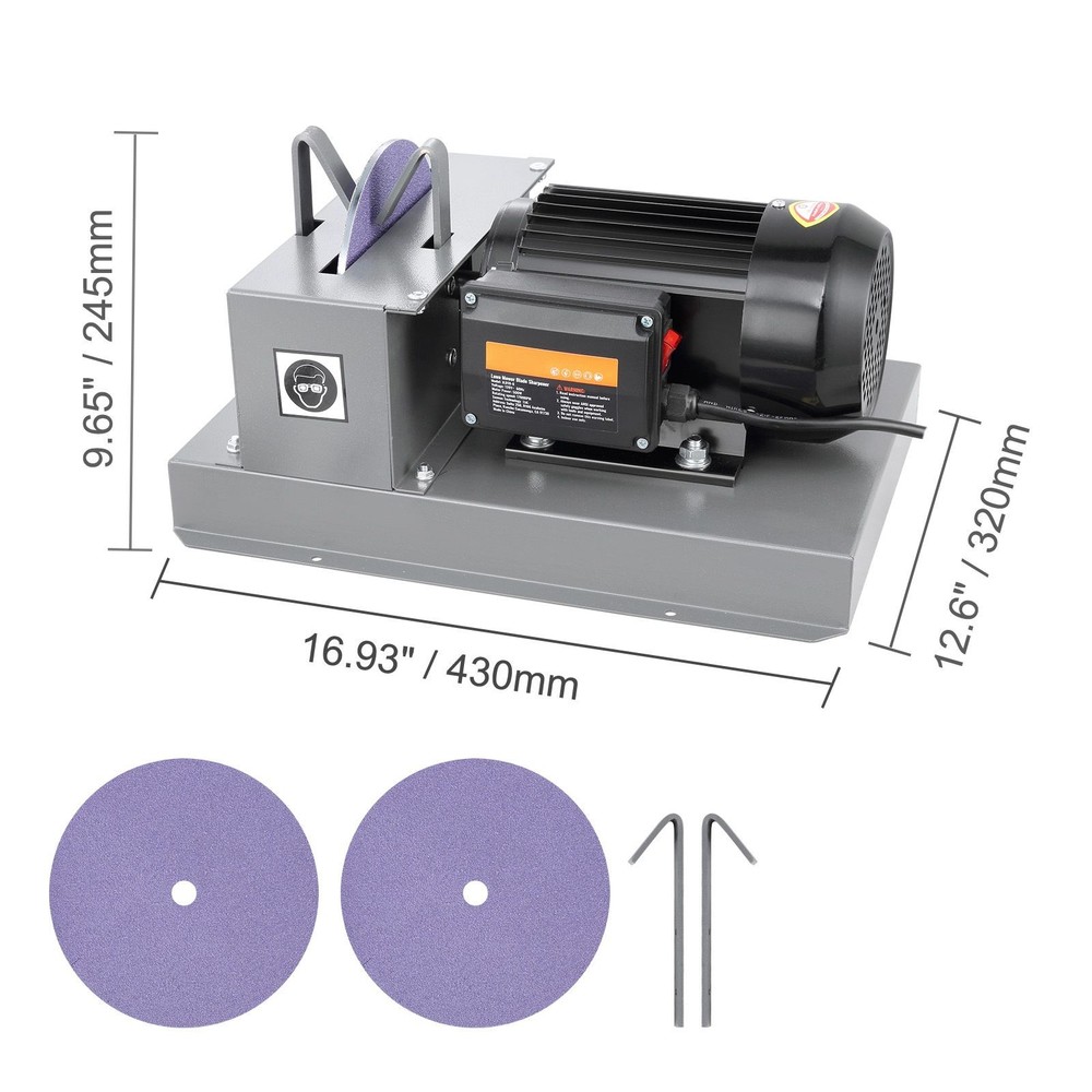 Bench-Mount Lawn Blade Sharpener - 750W, 9in Ceramic Wheel, Solid Steel