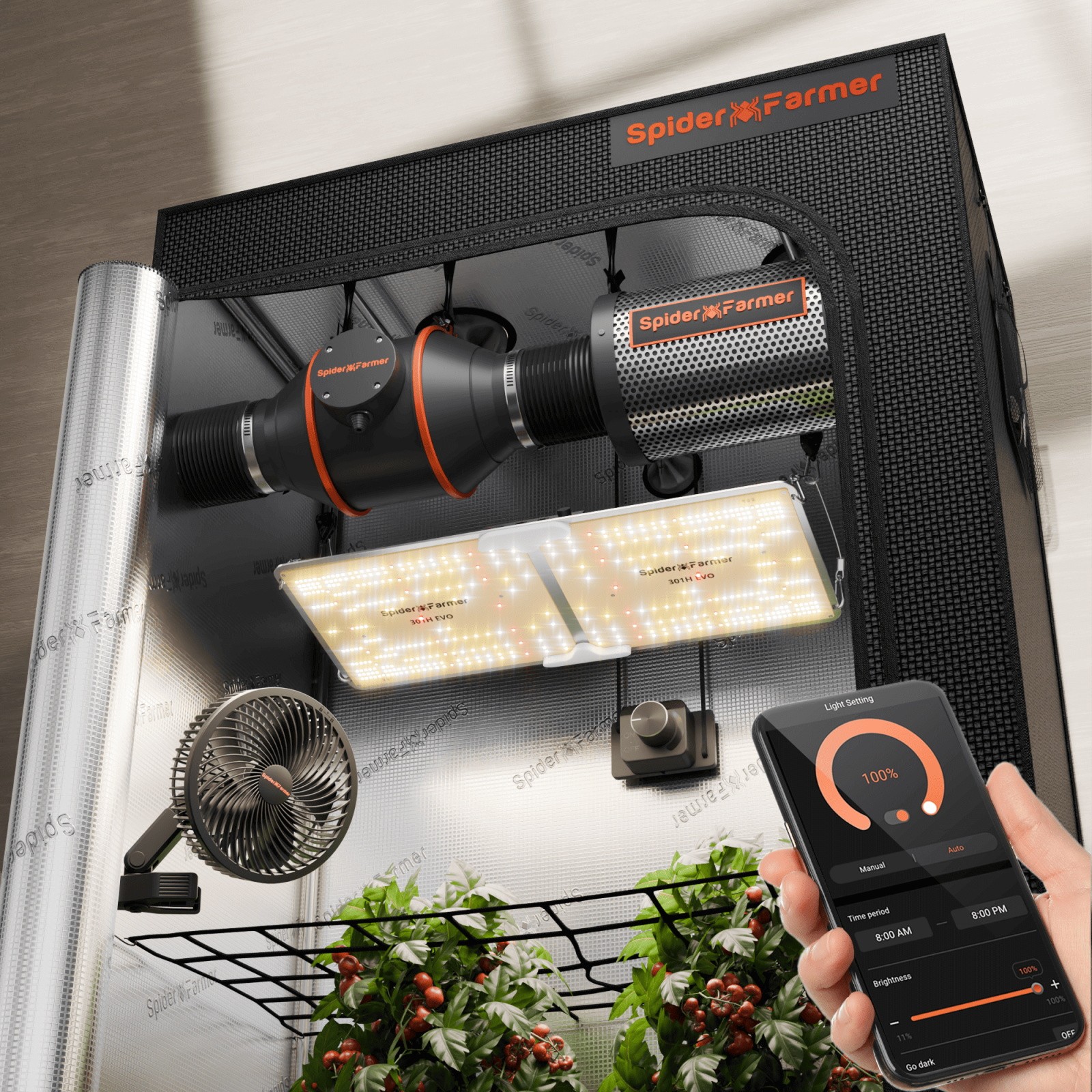 Spider Farmer 4x2 Grow Tent Complete Kit SF 2000 EVO LED Grow Light Inline fan