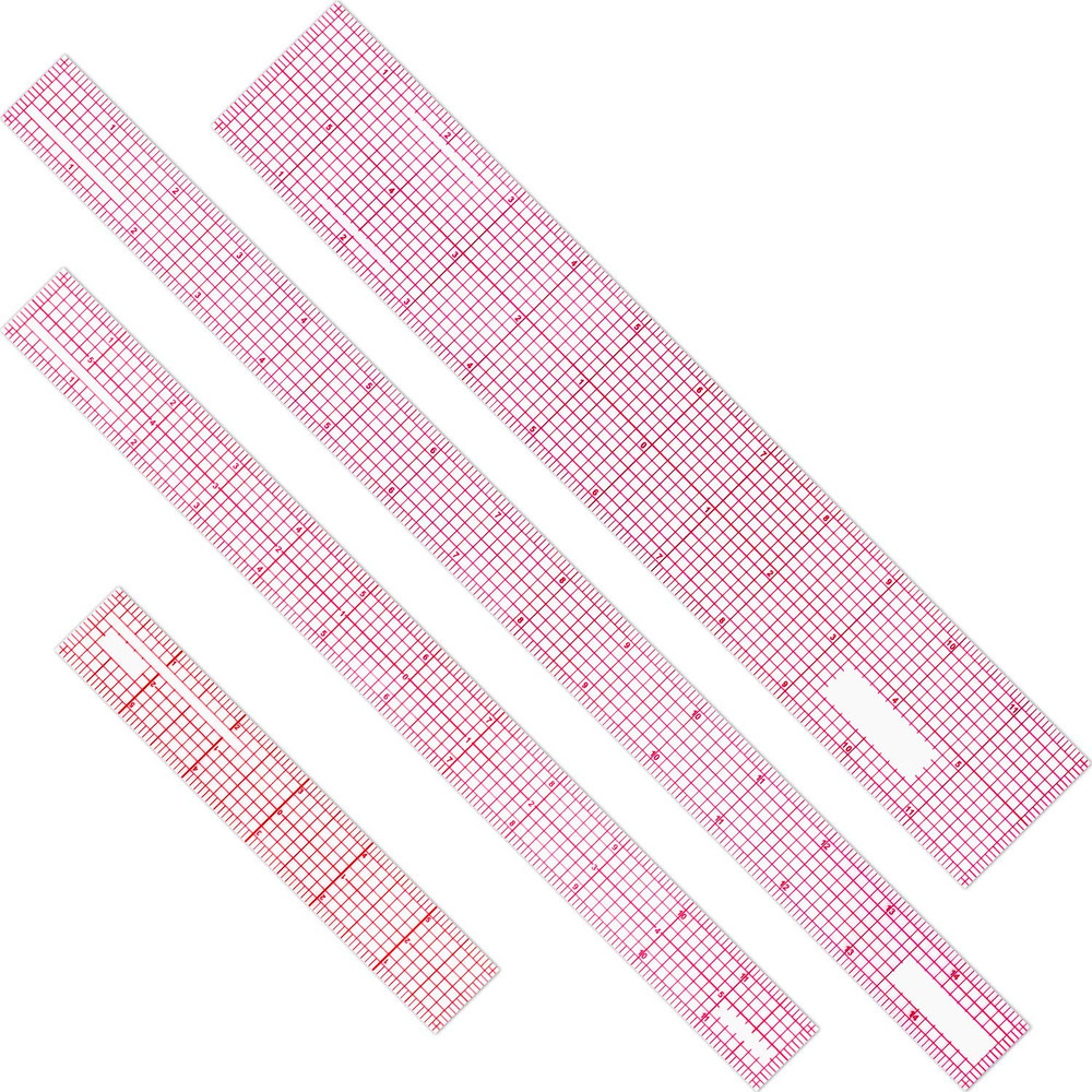 Pelopy 4 Pieces Clear Plastic Ruler Grid Transparent Ruler Plastic Straight