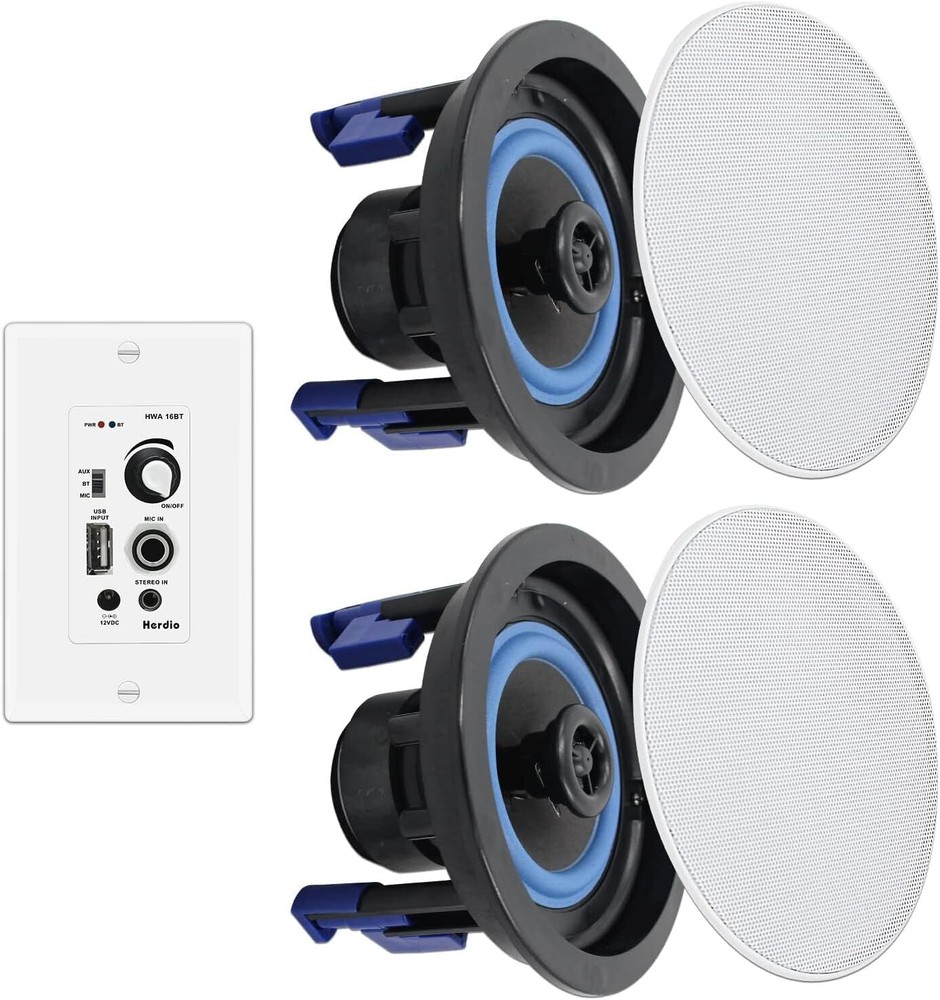 Herdio 4" Bluetooth Ceiling Speakers Waterproof Flush Mount w/ Wall Amplifier
