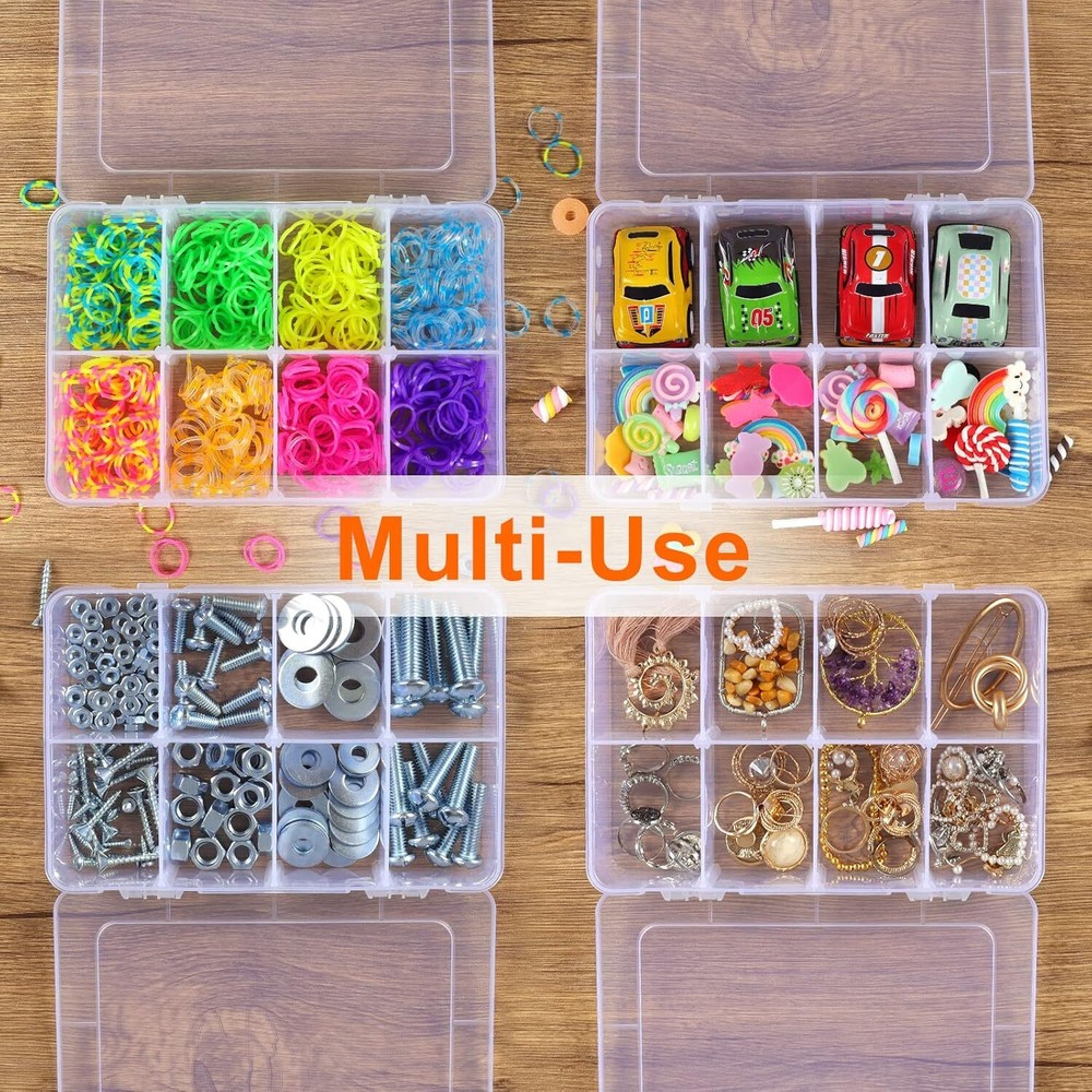 QUEFE 2 Pack 8 Grids Bead Organizers and Storage, Plastic 2pcs, clear
