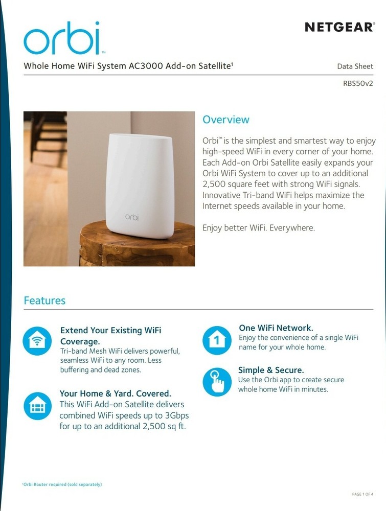 Orbi RBS50v2 AC3000 Satellite Extender