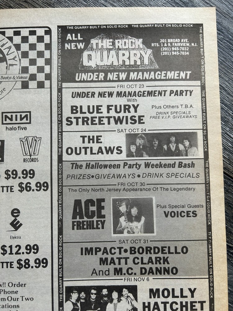 KISS Concert Ad Advert ACE FREHLEY Oct 30 1992 The Rock Quarry NJ Vintage Kiss