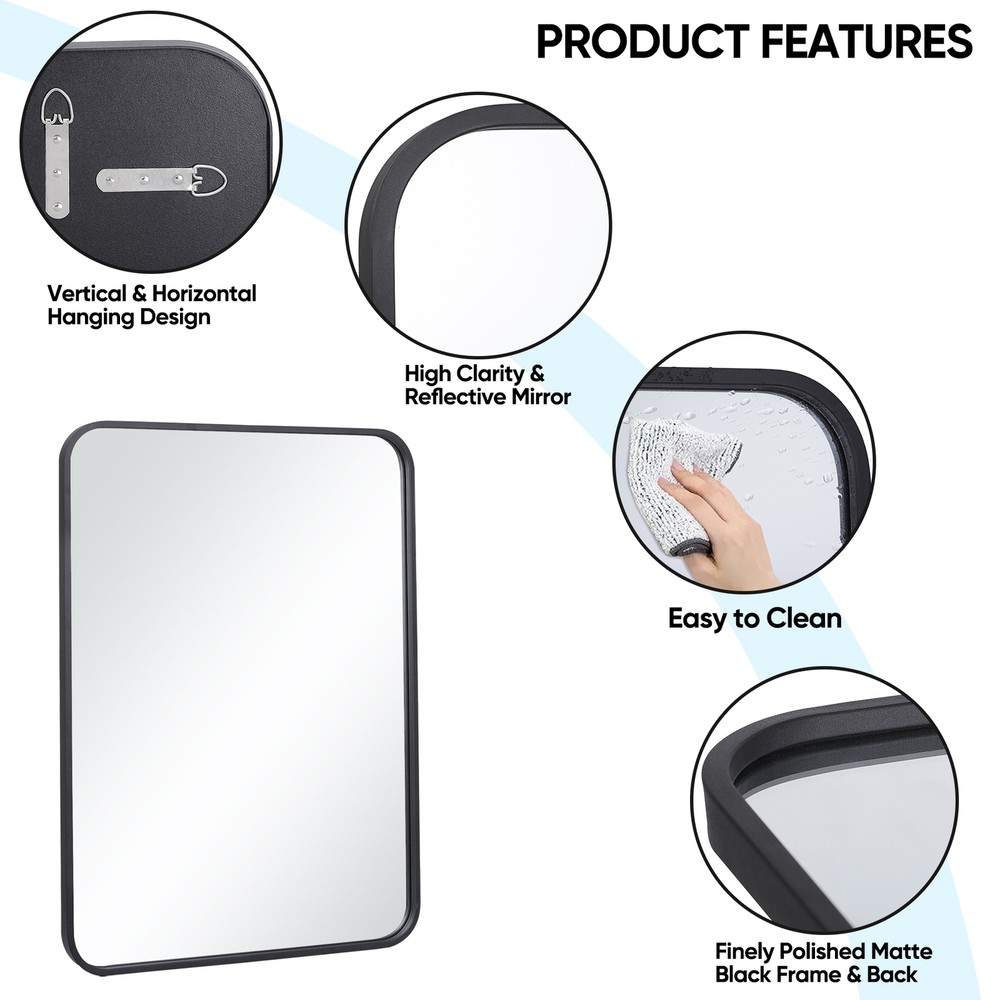 30" Black Wall Mirror for Bathroom 2PCS Wall Mounted Rectangular Vanity Mirrors