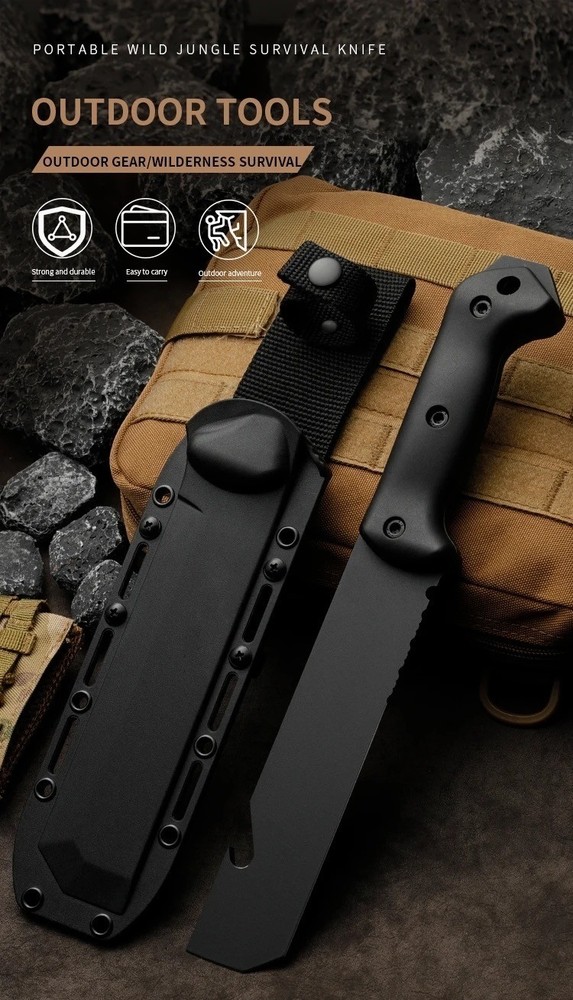 Ultimate Survival Chopper Knife Chisel Blade Edge Grind Batoning Baton Bugout