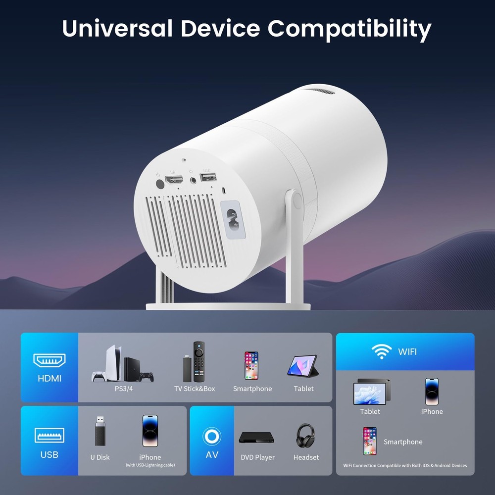 Mini Projector with WiFi and Bluetooth, Built-in Apps, 210° Rotatable Portabl...