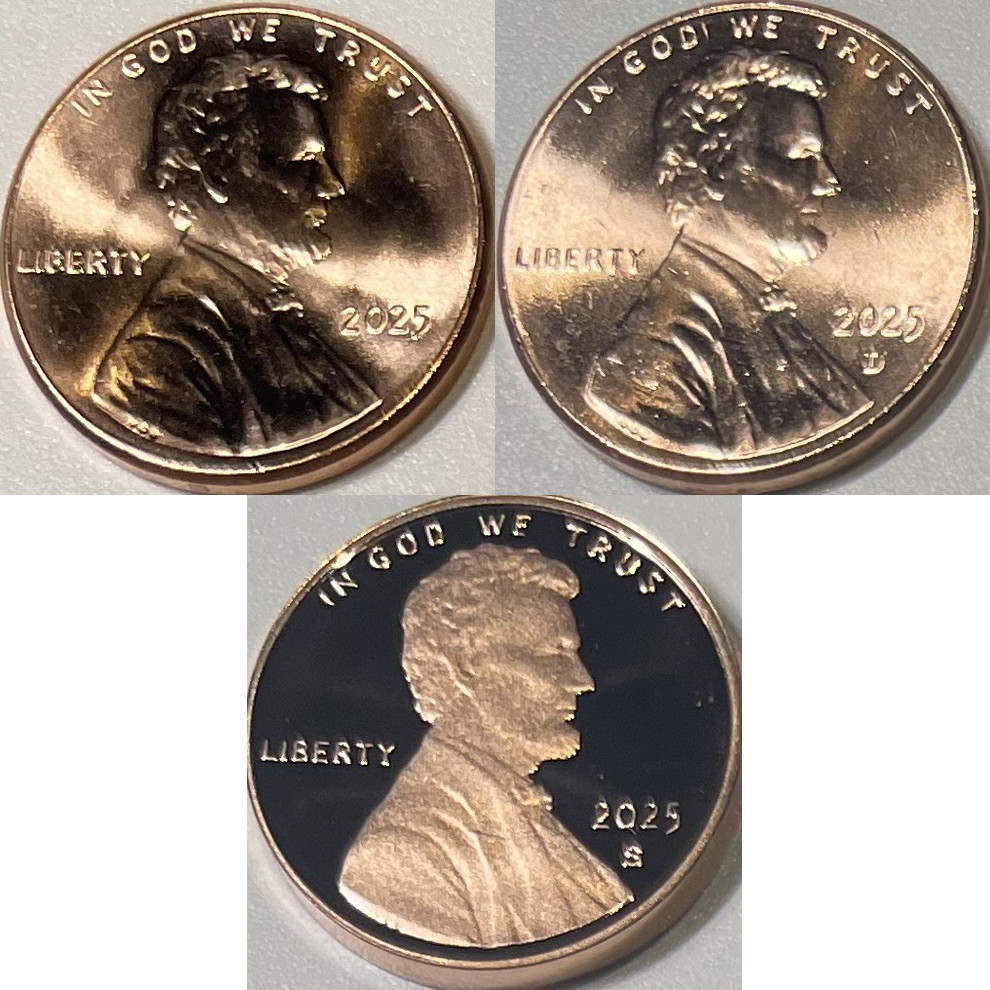 2025 3 Coin Lincoln Cent PDS Set with Uncirculated PD & Proof S